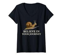 Femme Citation « Believe in Your Journey Law of Attraction » T-Shirt avec Col en V
