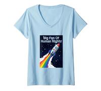 Femme Citation Big Fan of Human Rights Citation Rocket Ship T-Shirt avec Col en V