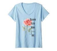 Femme Citation Bloom Into You Rose T-Shirt avec Col en V
