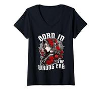 Femme Citation « Born in The Wrong Era » Vintage Gothique Gothique féminin T-Shirt avec Col en V