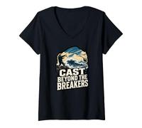 Femme Citation « Cast Beyond That Breakers Fishing Ambition » T-Shirt avec Col en V