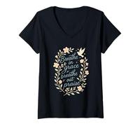 Femme Citation chrétienne Breathe in Grace Breathe Out Praise T-Shirt avec Col en V