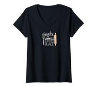 Femme Citation Cute Bake The World a Better Place T-Shirt avec Col en V
