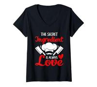 Femme Citation d'amour du Chef Secret ingrédient Graphique Humour de Cuisine T-Shirt avec Col en V