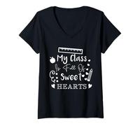Femme Citation d'appréciation de l'enseignant « My Class is Full of Sweet Hearts » T-Shirt avec Col en V