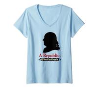 Femme Citation de Ben Franklin « A Republic If You Can Keep It » T-Shirt avec Col en V