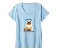 Femme Citation de Chat de l'Himalaya Majestic Fluffy Judgmental Pet T-Shirt avec Col en V