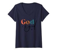 Femme Citation de Foi avec Verset biblique chrétien « God is Good » T-Shirt avec Col en V