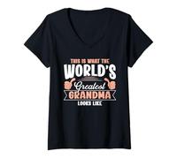 Femme Citation de Grandma World's Greatest Grandma Looks Like T-Shirt avec Col en V