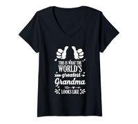 Femme Citation de Grandma World's Greatest Grandma Looks Like T-Shirt avec Col en V