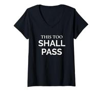 Femme Citation de la Sagesse stoïque This Too Shall Pass T-Shirt avec Col en V