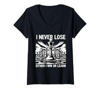 Femme Citation de l'amant de Joueur d'échecs I Never Lose Either I Win Or Learn T-Shirt avec Col en V