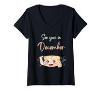 Femme Citation de l'annonce de Grossesse de bébé de décembre pour Maman T-Shirt avec Col en V