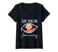 Femme Citation de l'annonce de Grossesse de bébé de Janvier pour Maman T-Shirt avec Col en V