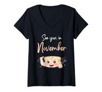 Femme Citation de l'annonce de Grossesse de bébé de Novembre pour Maman T-Shirt avec Col en V