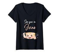 Femme Citation de l'annonce de Grossesse pour Maman pour être Juin T-Shirt avec Col en V