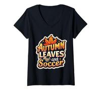 Femme Citation de l'entraîneur des Fans de Joueur de Football et Feuilles d'automne T-Shirt avec Col en V