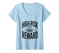 Femme Citation de Motivation à Haut Risque et récompense élevée T-Shirt avec Col en V