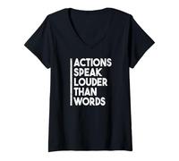 Femme Citation de Motivation Actions Speak Louder Than Words T-Shirt avec Col en V