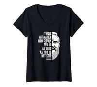 Femme Citation de Motivation Confucius Do Not Stop T-Shirt avec Col en V