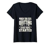 Femme Citation de Motivation de Remise en Forme Pourquoi Vous Avez commencé l'entraînement T-Shirt avec Col en V