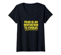 Femme Citation de Motivation Fear is an Invitation to Evolve T-Shirt avec Col en V