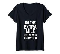 Femme Citation de Motivation Go The Extra Mile T-Shirt avec Col en V