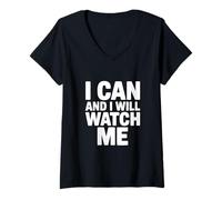 Femme Citation de Motivation I Can and I Will Watch Me T-Shirt avec Col en V