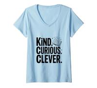 Femme Citation de Motivation Kind Curious Clever Mindset T-Shirt avec Col en V