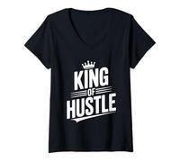 Femme Citation de Motivation King of The Hustle T-Shirt avec Col en V