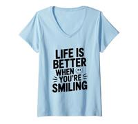 Femme Citation de Motivation Life is Better When You're Smiling T-Shirt avec Col en V