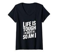 Femme Citation de Motivation Life is Tough But So Am I T-Shirt avec Col en V
