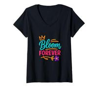 Femme Citation de motivation « Stay Rooted Bloom Forever » T-Shirt avec Col en V