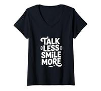 Femme Citation de Motivation Talk Less Smile More T-Shirt avec Col en V