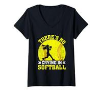 Femme Citation de motivation There's No Crying In Softball T-Shirt avec Col en V