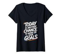 Femme Citation de Motivation Today is Another Chance Goals T-Shirt avec Col en V