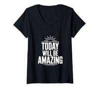 Femme Citation de Motivation Today Will Be Amazing T-Shirt avec Col en V