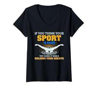 Femme Citation de Natation Hard Sport Hold Your Breath Funny T-Shirt avec Col en V