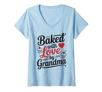 Femme Citation de pâtisserie Mignonne Baked with Love par Grandma T-Shirt avec Col en V
