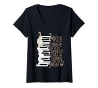 Femme Citation de Piano Music is The Divine Way T-Shirt avec Col en V