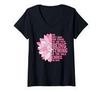 Femme Citation de Sensibilisation à Un Ruban de Fleurs Roses How Strong We are T-Shirt avec Col en V