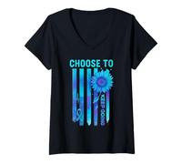 Femme Citation de Sensibilisation au Suicide avec Drapeau américain « Choose to Keep Going » T-Shirt avec Col en V