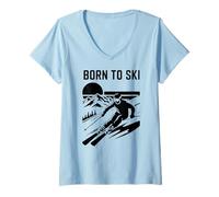 Femme Citation de Ski Born to Ski T-Shirt avec Col en V