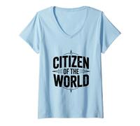 Femme Citation de Voyage inspirante Citoyen du Monde T-Shirt avec Col en V