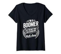 Femme Citation drôle avec Inscription « I'm a Boomer Don't Want Feelings Hurt » T-Shirt avec Col en V