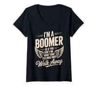 Femme Citation drôle avec Inscription « I'm a Boomer Don't Want Feelings Hurt » T-Shirt avec Col en V