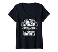 Femme Citation drôle de Chef de Projet T-Shirt avec Col en V