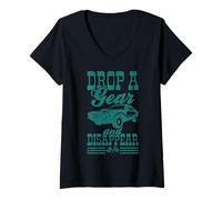 Femme Citation Drop a Gear and Disappear Muscle Car Speed Driver T-Shirt avec Col en V