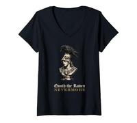 Femme Citation du Buste de Corbeau de Pallas Poe Gothique Gravure T-Shirt avec Col en V