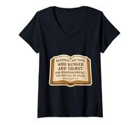 Femme Citation du Verset de la Bible chrétienne Matthieu 5:6 Jésus-Christ Faith T-Shirt avec Col en V